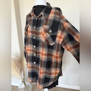 Women’s Zenana Outfitters - Plaid Oversized Shirt Jacket in Rust and Black